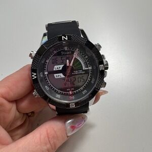 Stauer 30827 Mens Hybrid Analog Digital Watch Black Silicone Strap‎ Dual Time